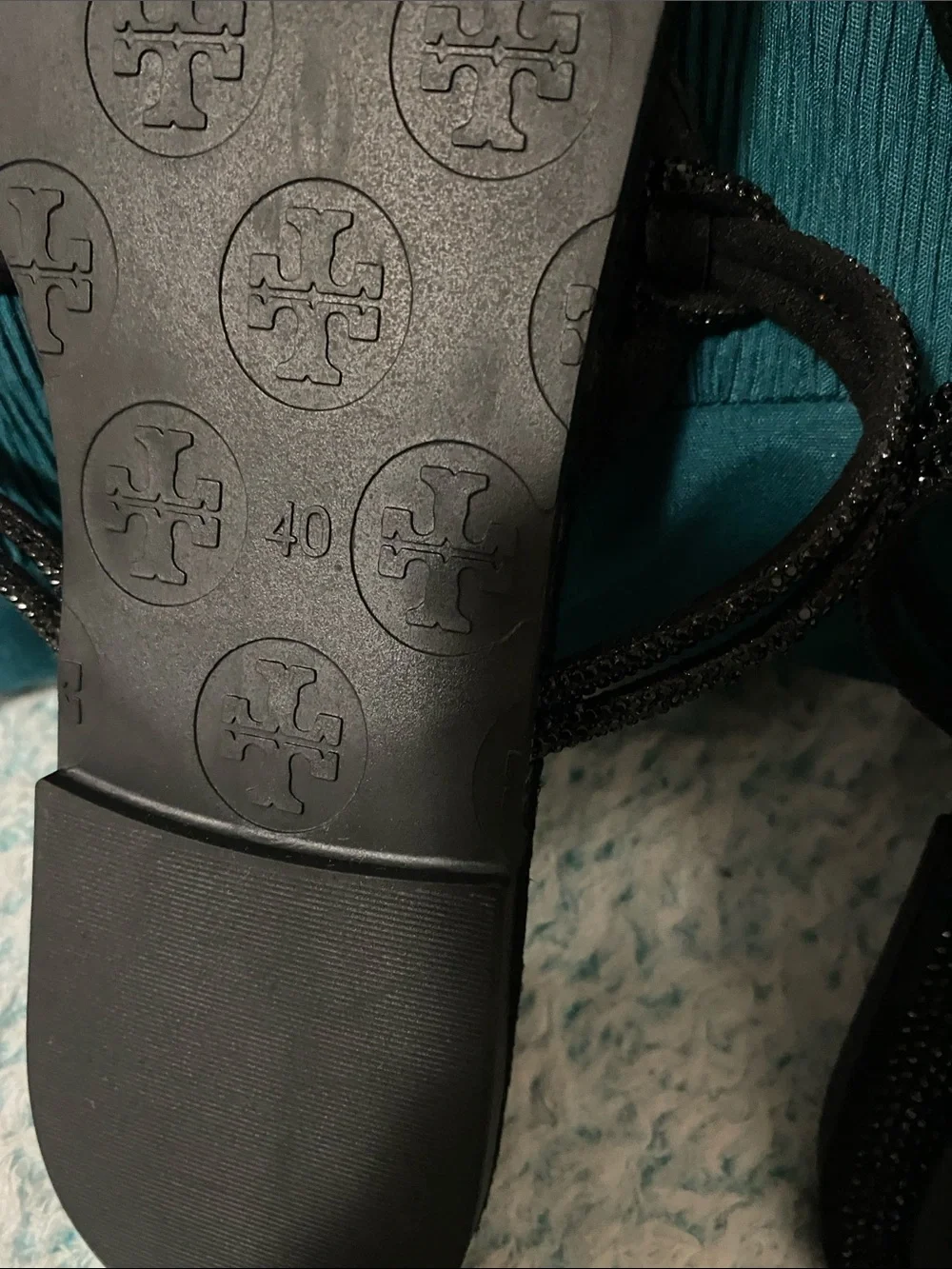 Tory Burch Black Logo Thong Sandals with Embellished Medallions